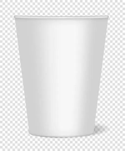Vector illustration of A mockup of a paper cup with realistic shadow for coffee, tea, drinks, water on transparent background.