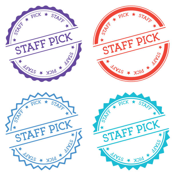 Staff pick badge isolated on white background. Staff pick badge isolated on white background. Flat style round label with text. Circular emblem vector illustration. deep pick stock illustrations
