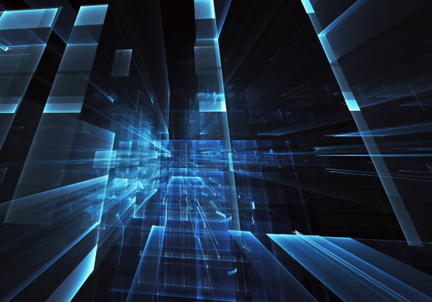 istock Abstract 3D fractal background, 3D illustration. Virtual Neon City 1144563930