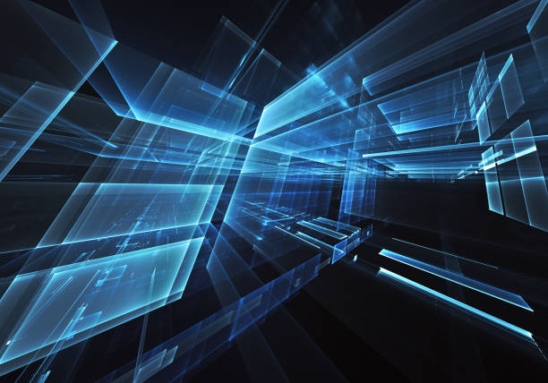 istock Abstract 3D fractal background, 3D illustration. Virtual Neon City 1144564008