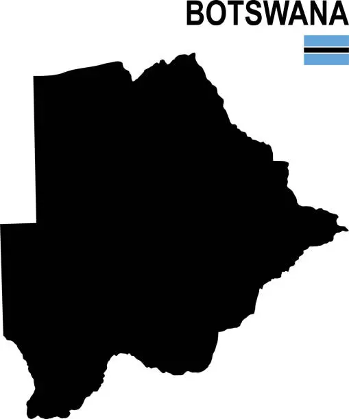 Vector illustration of Black basic map of Botswana with flag against white background