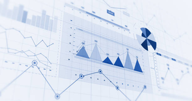 financial business charts, graphs and diagrams. 3d illustration render - analyzing stock-fotos und bilder