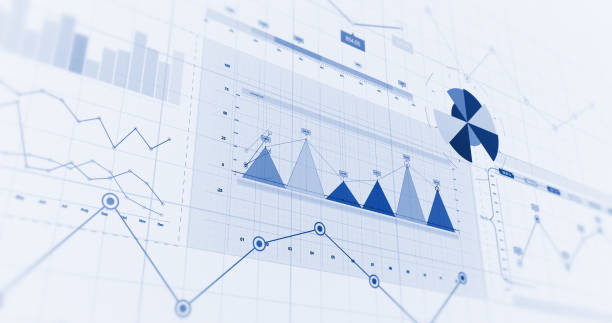 financiële business charts, grafieken en diagrammen. 3d illustratie render - data stockfoto's en -beelden