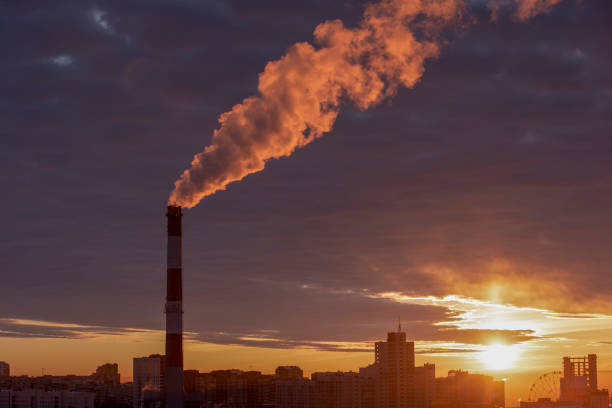 istock From brick round chimney smoke comes 1144575218
