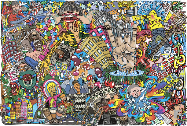 Cool music graffiti in urban style Cool music graffiti in urban style on the wall music culture stock illustrations