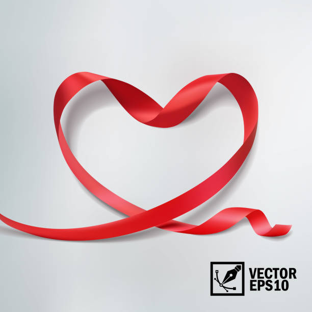 3d реалистичная векторная лента, завернутая в форму сердца, открытка для торжеств и всемирный день сердца - heart shape heart suit valentines day love stock illustrations