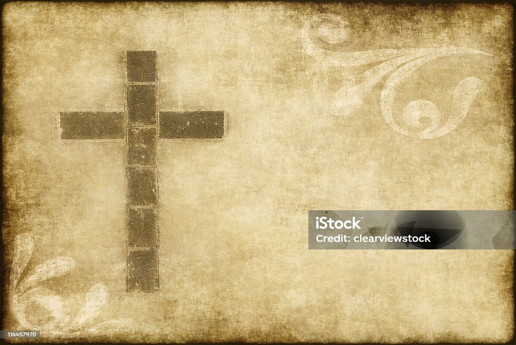 christian cross on parchment  Old Stock Photo