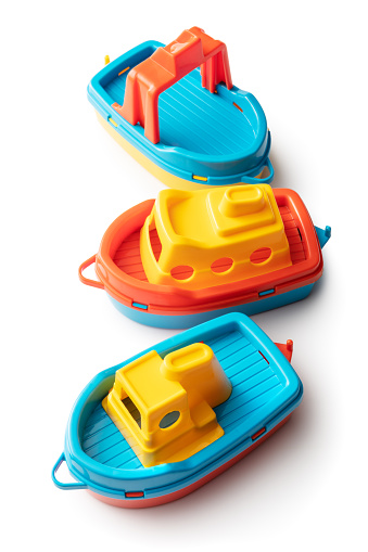 Toys: Plastic Boats Isolated on White Background