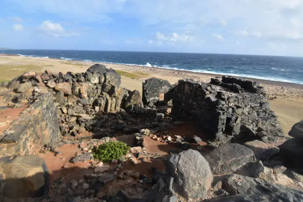 Ancient gold mine ruins on the beach of Aruba