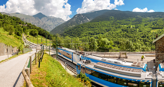 Queralbs Train railroad station in Pyrenees mountains. On the way to Famous Nuria valley
