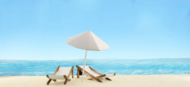 istock summer beach with beach chairs and parasol 3d-illustration 1144585166