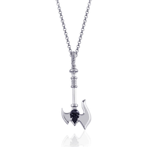istock Men Axe Silver & Gold Necklace Pendant 1144586185