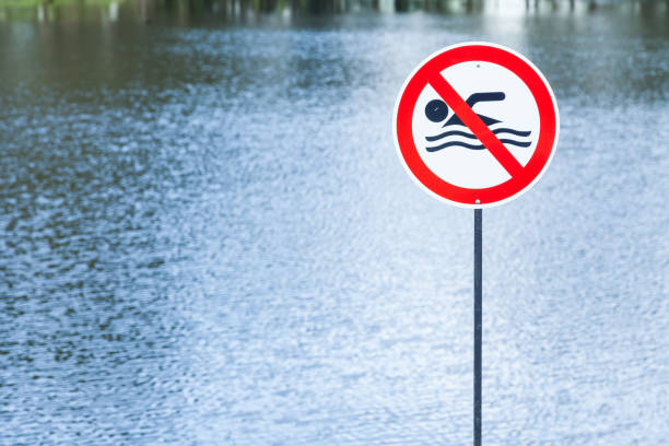 istock lake with prohibited sign swimming 1144589545