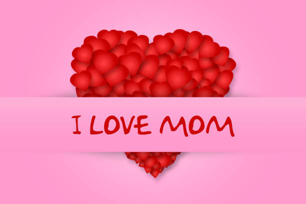 istock Happy mother's day greeting card. Red heart on a pink background. 1144591204