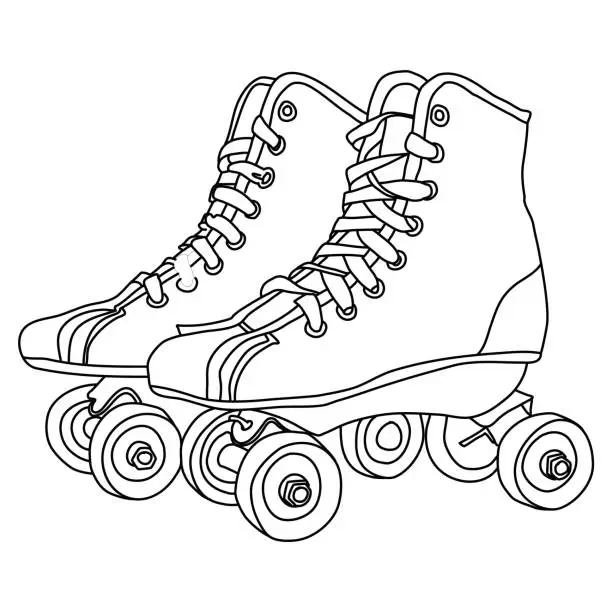 Vector illustration of Roller skates line drawing