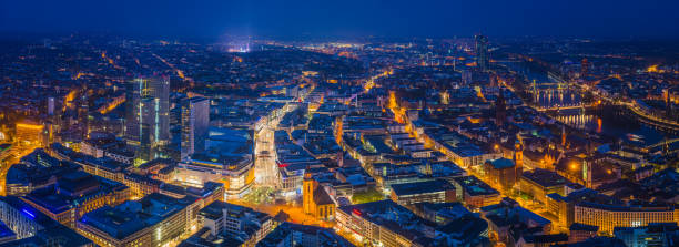 istock Frankfurt aerial panorama at night over illuminated central cityscape Germany 1144594887