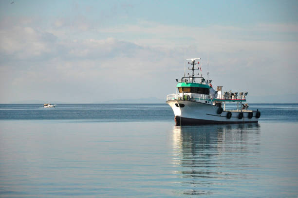 istock white clouds under a boat on blue sea 1144595181