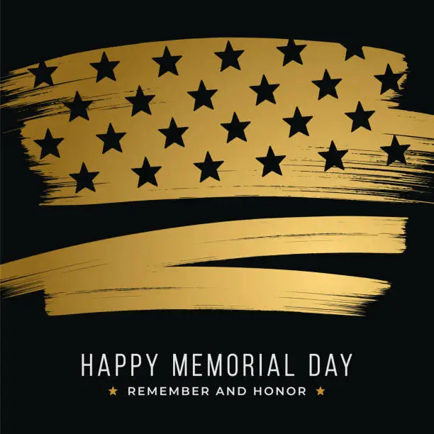 Vector illustration of Memorial Day banner with stars and stripes on black background. Template for Memorial Day.