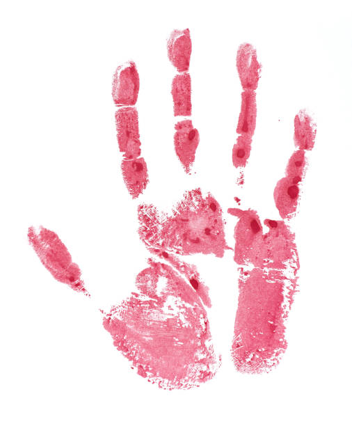 istock Red watercolor hand print on white background. 1144599639