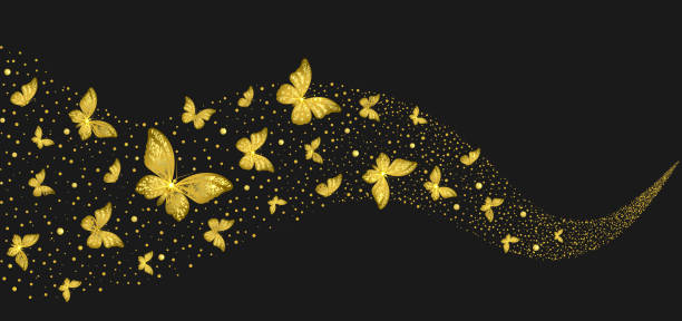 스트림 장식 황금 나비 - yellow butterfly stock illustrations