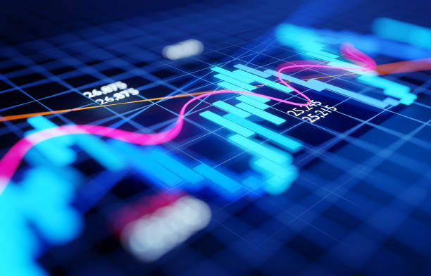Economy Business and Investment Stock Chart Close up and focused stock market business investment candlestick chart - Economy and trading concept. 3D illustration. stock trading platforms uk stock pictures, royalty-free photos & images