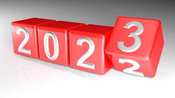 2022 to 2023 changing cubes - 3D rendering stock photo