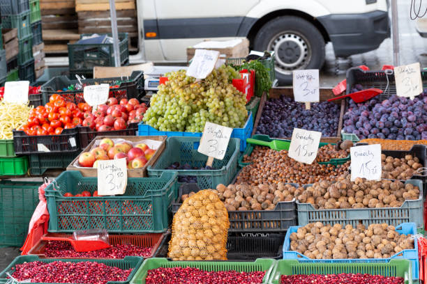 istock Fresh fruits and vegetables in fruit market 1144606273