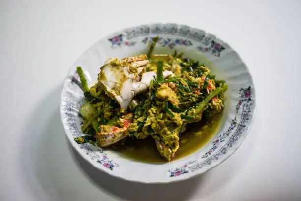 fried stir celery with Blue Swimming Crab