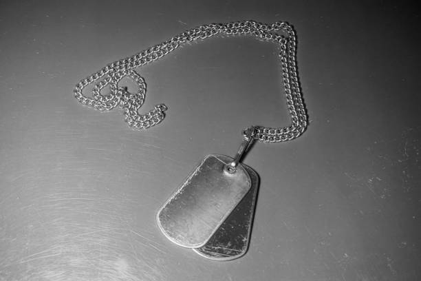 istock Steel dog tag on a grey ground 1144610934