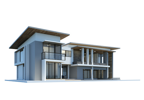 3d render of modern house isolated on a white.3d render modern of house isolated on a white background.