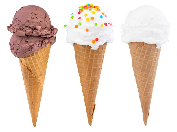 istock Different sorts of Ice Cream in a waffles cones isolated on white background, with clipping path 1144623049