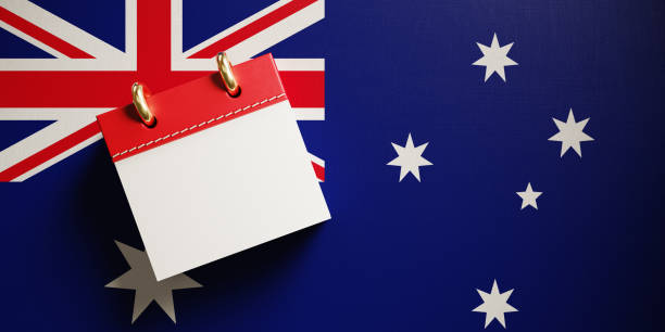 istock Realistic Red Calendar Standing On Australian Flag 1144623571