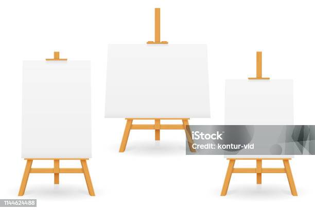 Wooden Easel For Painting And Drawing With A Blank Sheet Of Paper Template  For Design Vector Illustration Stock Illustration - Download Image Now -  iStock