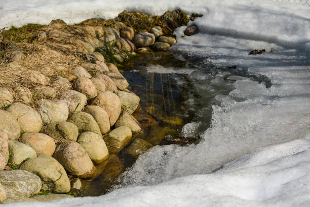 istock Ice melts on the pond under the sun 1144624519
