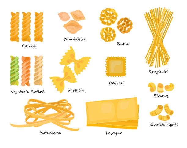 macaroni-typen gesetzt - pasta stock-grafiken, -clipart, -cartoons und -symbole