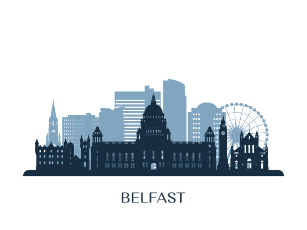 Belfast skyline, monochrome silhouette. Vector illustration. Belfast skyline, monochrome silhouette. Vector illustration. belfast stock illustrations