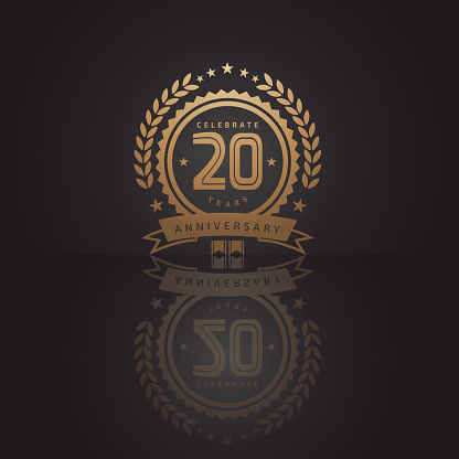 Vector of 20 years golden anniversary icon with dark color background. EPS Ai 10 file format.