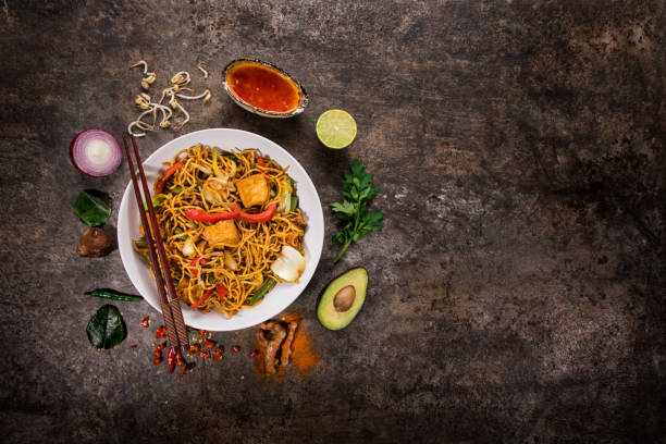 istock Vegetarian tofu asian food background on rustic stone background. 1144631158