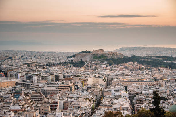 Athens at sunset as seen from above
