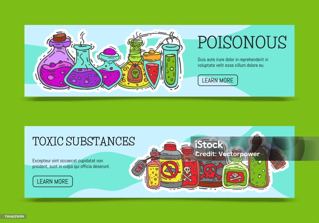 Solid Poisons Poisonous Chemicals And Toxic Substances Banners Vector Illustration ...