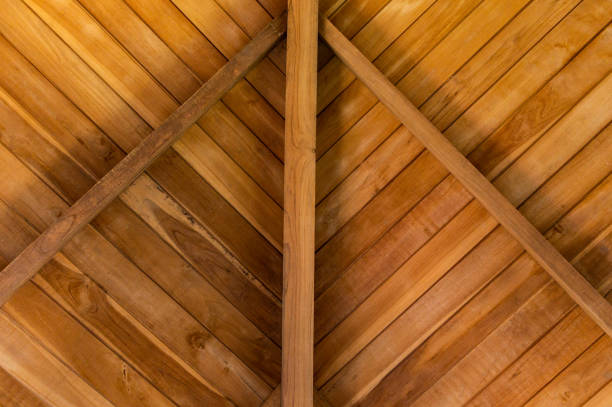istock Simple wood ceiling in a luxury home 1144634571