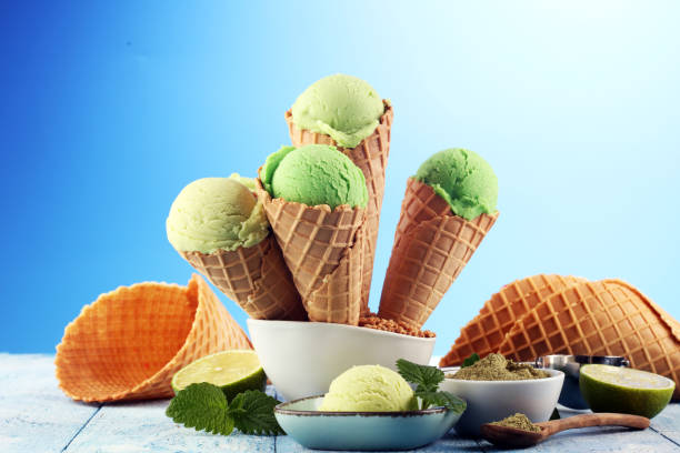 istock Green tea matcha mint ice cream with coconut milk. 1144634983
