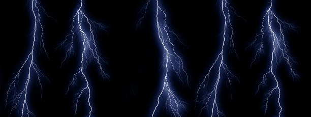 istock Five Blue lightning bolts on black background 1144635420