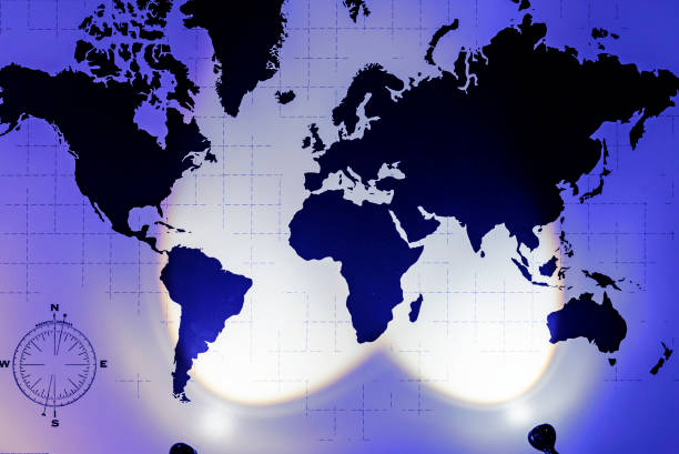 istock World map with the image of countries and continents on the wall with light. 1144636955
