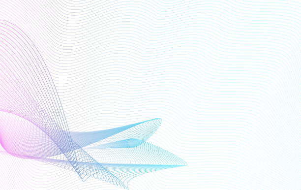 ilustrações de stock, clip art, desenhos animados e ícones de abstract colored line art pattern. purple, blue, turquoise light gradient. wavy squiggle curves. white background. vector futuristic waveform. guilloche design. eps10 illustration - striped technology backgrounds netting