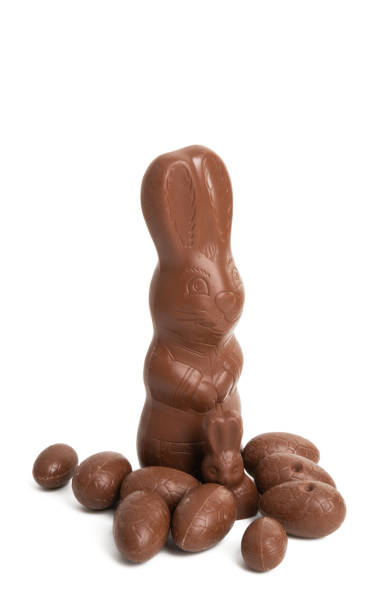 istock chocolate bunny with chocolate eggs isolated 1144637960