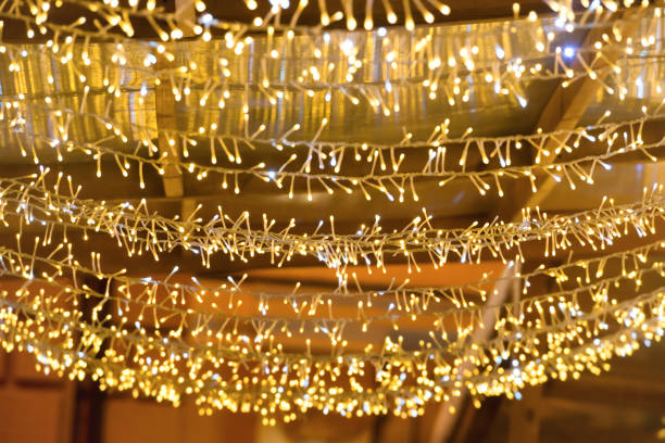 istock Christmas yellow lights for holiday background 1144638002