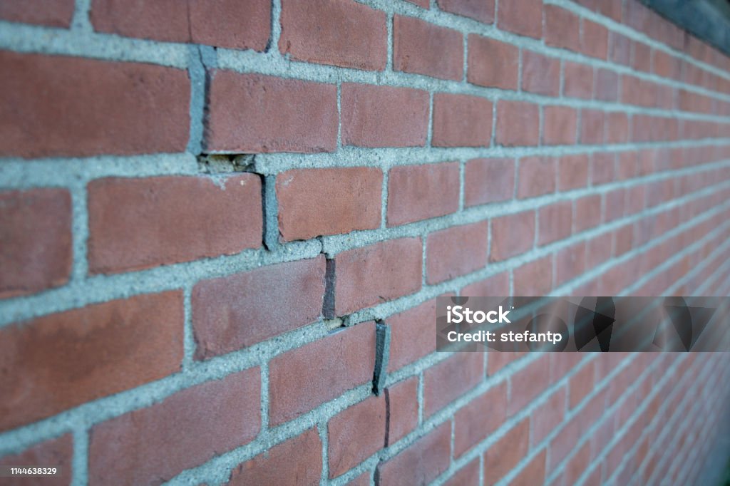 Crack in Brick Wall caused by subsidence Groningen City Stock Photo