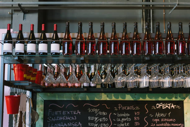 Wine bar interior Wine bar interior with glasses and bottles wine bar counter stock pictures, royalty-free photos & images
