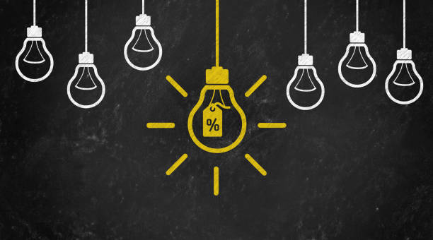 istock discount Symbol with Bulb Concept Chalk Drawing on Blackboard 1144646187
